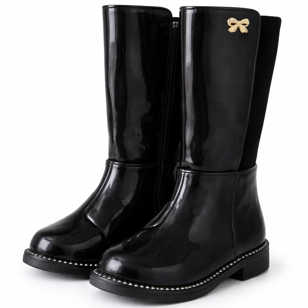 NWT The Children’s Place Toddler Girls Black Rain Boots Gold Bow Size 7